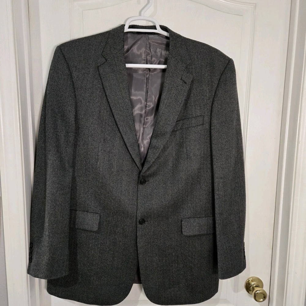 Mens 44L Gray Wool Blazer Jacket Herringbone Roundtree And York For Dillard's